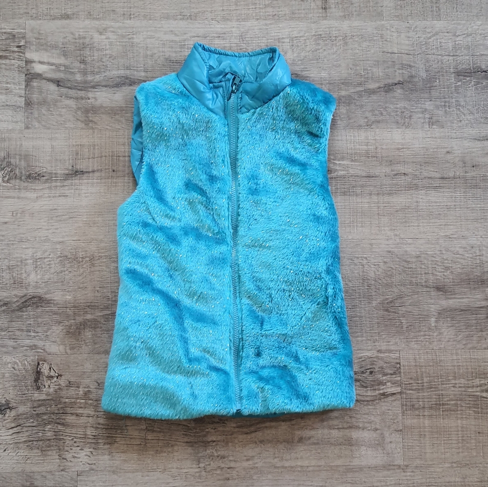 HeartSoul Blue Girls Fuzzy Full Zip Jacket Vest